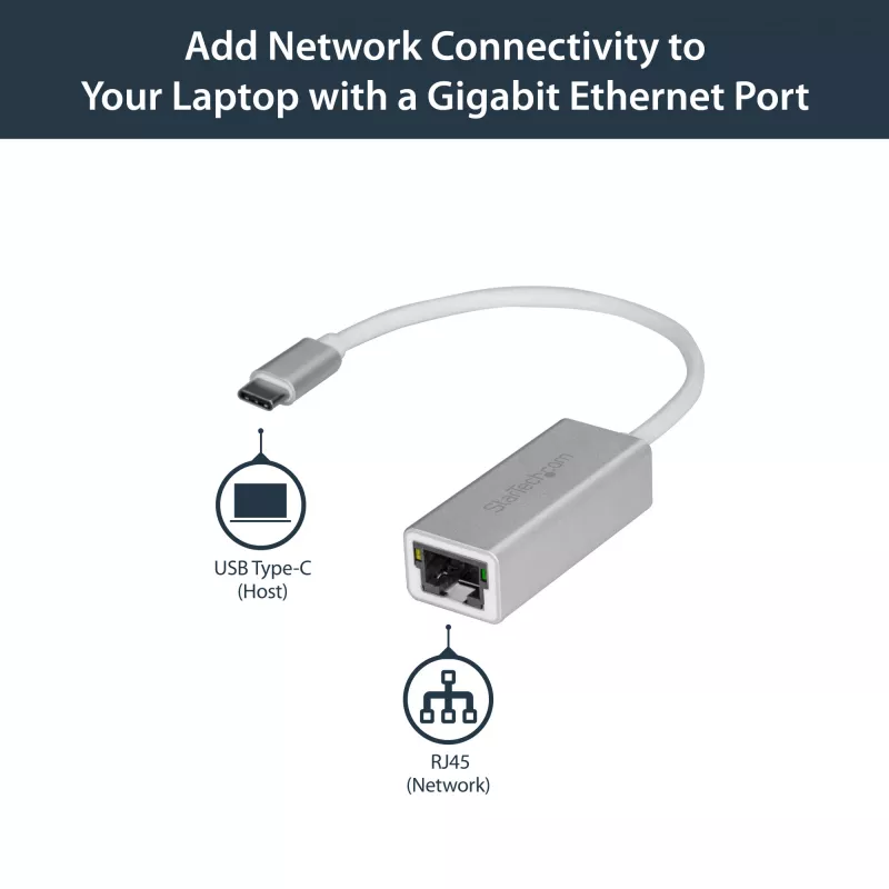 StarTech.com Προσαρμογέας δικτύου USB-C σε Gigabit – Ασημί, Ενσύρματο, USB, Ethernet, 5000 Mbit/s, Ασημί