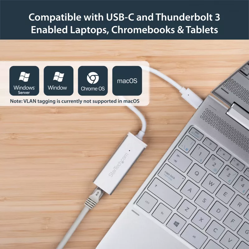 StarTech.com Προσαρμογέας δικτύου USB-C σε Gigabit – Ασημί, Ενσύρματο, USB, Ethernet, 5000 Mbit/s, Ασημί