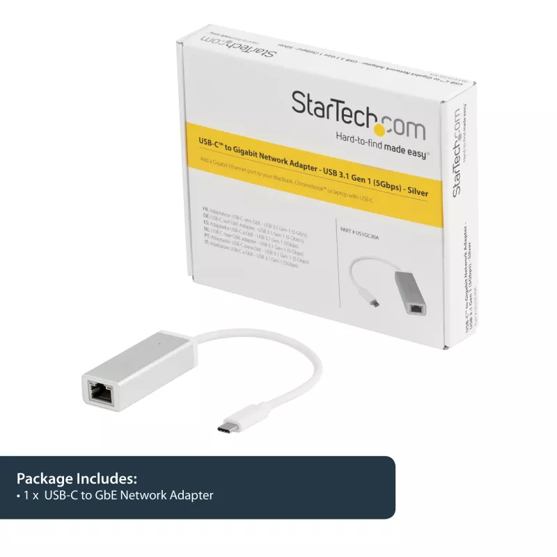 StarTech.com Προσαρμογέας δικτύου USB-C σε Gigabit – Ασημί, Ενσύρματο, USB, Ethernet, 5000 Mbit/s, Ασημί