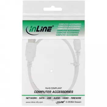 Καλώδιο InLine USB 2.0 Mini, Type-A βύσμα / Mini-B βύσμα (5-πολικό), λευκό, 0,5 m