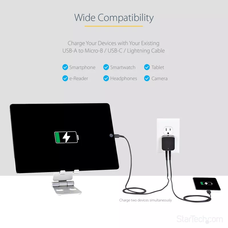 StarTech.com Φορτιστής τοίχου USB διπλής θύρας – διεθνή ταξίδια – 17W/3,4A – μαύρο