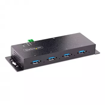 StarTech.com βιομηχανικό hub USB 3.0 5Gbps 4 θυρών, ανθεκτικό hub USB με προστασία ESD, τοποθέτηση DIN/τοίχου/τραπεζιού hub USB-A, επέκταση USB με ασφαλιζόμενες υποδοχές, Heavy Duty – TAA
