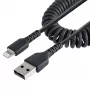 StarTech.com Καλώδιο USB σε Lightning 50cm (20in), πιστοποιημένο MFi, σπειροειδές καλώδιο φόρτισης iPhone, Μαύρο, ανθεκτικό περίβλημα TPE με ίνες αραμιδίου, ανθεκτικό σπειροειδές καλώδιο Lightning