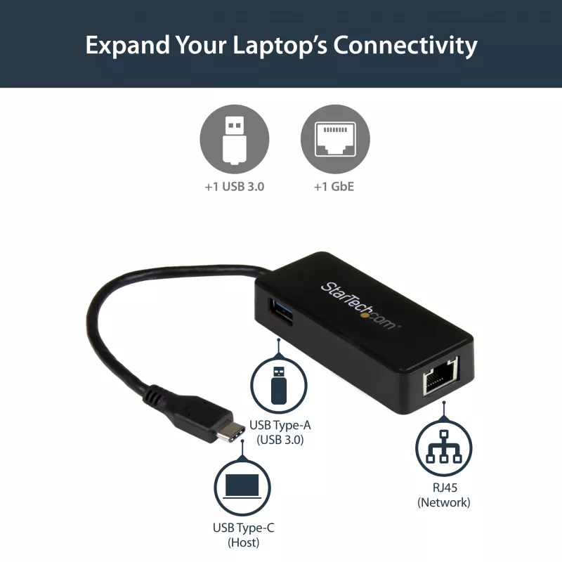 StarTech.com Προσαρμογέας USB-C σε Gigabit δικτύου με επιπλέον θύρα USB 3.0