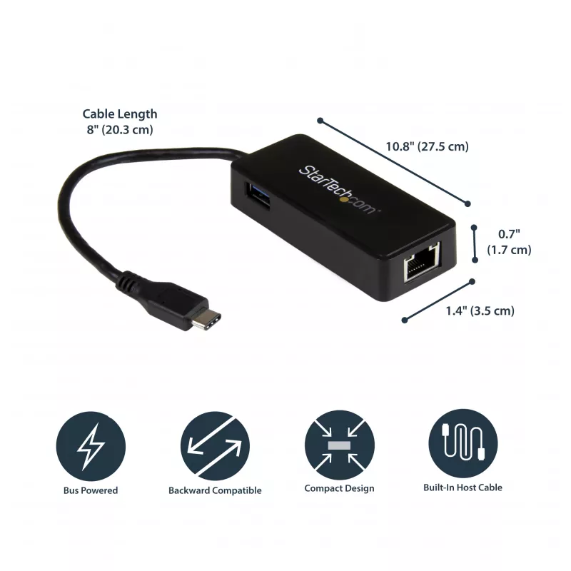 StarTech.com Προσαρμογέας USB-C σε Gigabit δικτύου με επιπλέον θύρα USB 3.0