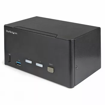 StarTech.com Διακόπτης KVM DisplayPort 2 θυρών για τρεις οθόνες – 4K 60Hz UHD HDR – Επιτραπέζιος DP 1.2 KVM με Hub USB 3.0 2 θυρών (5 Gbit/s) & 4 θύρες USB 2.0 HID, Ήχος – Εναλλαγή με hotkey – TAA