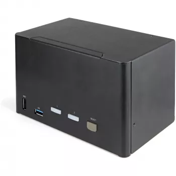 StarTech.com Διακόπτης KVM DisplayPort 2 θυρών για τέσσερις οθόνες – 4K 60Hz UHD HDR – Επιτραπέζιος 4K DP 1.2 KVM με Hub USB 3.0 2 θυρών (5 Gbit/s) & 4 θύρες USB 2.0 HID, Ήχος – Εναλλαγή με hotkey – TAA