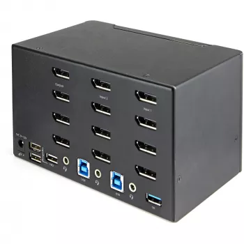 StarTech.com Διακόπτης KVM DisplayPort 2 θυρών για τέσσερις οθόνες – 4K 60Hz UHD HDR – Επιτραπέζιος 4K DP 1.2 KVM με Hub USB 3.0 2 θυρών (5 Gbit/s) & 4 θύρες USB 2.0 HID, Ήχος – Εναλλαγή με hotkey – TAA