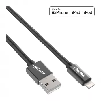InLine Καλώδιο Lightning USB, για iPad, iPhone, iPod, μαύρο/αλουμίνιο, 1m MFi-πιστοποιημένο