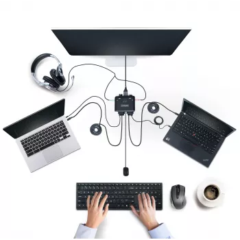 StarTech.com Διακόπτης KVM 2 θυρών USB-C καλώδιο, έξοδος DisplayPort 4K 60Hz, συμπαγής KVM με ενσωματωμένα καλώδια 1,2m USB Type-C/Audio, τροφοδοτούμενος από το bus - τηλεχειριστήριο/hotkey εναλλαγή