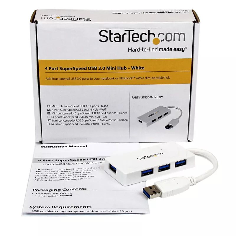 StarTech.com Φορητό 4 θυρών SuperSpeed Mini USB 3.0 hub – λευκό