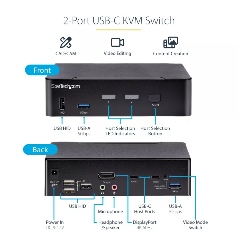StarTech.com SV231DPUCA KVM Switch Μαύρο