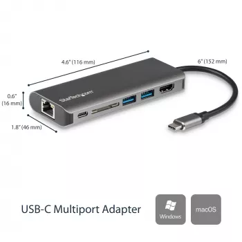 StarTech.com Προσαρμογέας πολλαπλών θυρών USB-C, φορητό dock USB-C σε 4K HDMI, 2-πλό hub USB 3.0, SD/SDHC, GbE, 60W PD Pass-Through – USB Type-C/Thunderbolt 3 – ΑΝΤΙΚΑΘΙΣΤΑΤΑΙ ΑΠΟ DKT30CHSDPD1