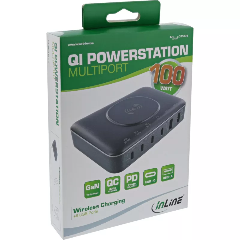 Φορητός φορτιστής InLine Qi Powerstation Multiport, 20 V