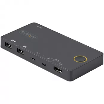 StarTech.com υβριδικός διακόπτης KVM 2 θυρών USB-A + HDMI & USB-C - μονή οθόνη 4K 60Hz HDMI 2.0 - συμπαγής διακόπτης KVM HDMI για επιτραπέζιο και/ή φορητό υπολογιστή - τροφοδοσία μέσω USB bus - συμβατός με Thunderbolt 3