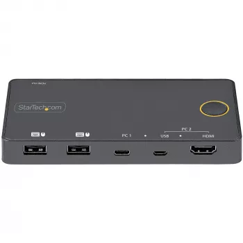 StarTech.com υβριδικός διακόπτης KVM 2 θυρών USB-A + HDMI & USB-C - μονή οθόνη 4K 60Hz HDMI 2.0 - συμπαγής διακόπτης KVM HDMI για επιτραπέζιο και/ή φορητό υπολογιστή - τροφοδοσία μέσω USB bus - συμβατός με Thunderbolt 3