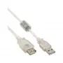 InLine Καλώδιο επέκτασης USB 2.0 Type-A αρσενικό/θηλυκό, διαφανές, με ferrite, 2 m