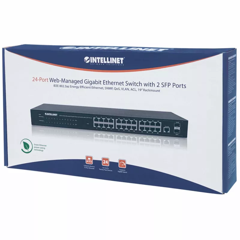 Intellinet Switch δικτύου 24 θυρών, 24 θύρες (RJ45), Rackmount, Gigabit, 4 SFP, Ethernet Web-Smart, 10/100/1000 Mbit