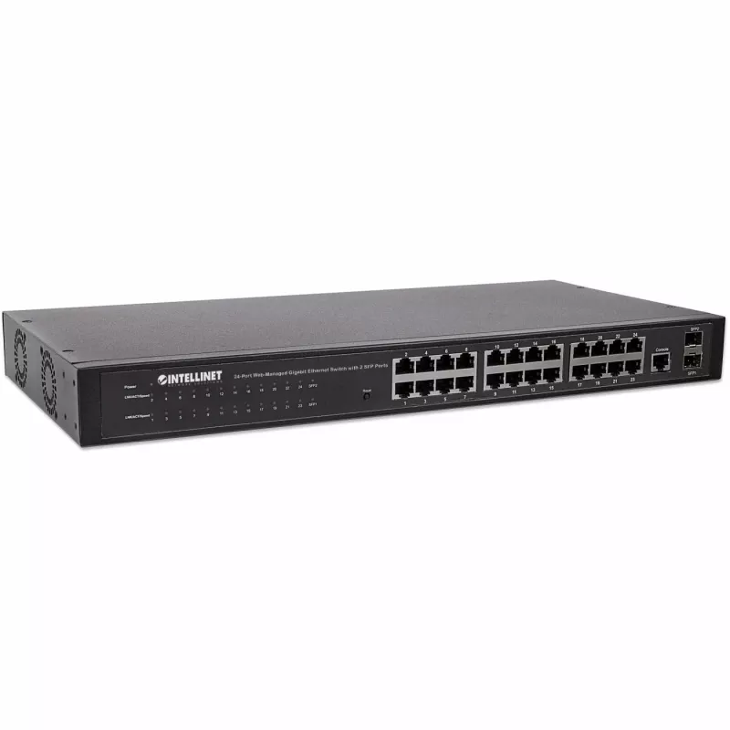 Intellinet Switch δικτύου 24 θυρών, 24 θύρες (RJ45), Rackmount, Gigabit, 4 SFP, Ethernet Web-Smart, 10/100/1000 Mbit