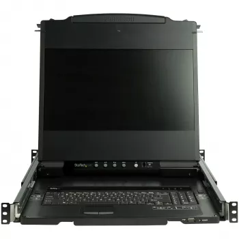 StarTech.com RKCOND17HD κονσόλα KVM για rack 1U με διπλή ράγα, LCD 17,3" (43,9 cm) 1920 x 1080, μία θύρα DVI/VGA, πληκτρολόγιο US QWERTY, USB, συμπεριλαμβάνονται καλώδια, 44230 MTBF, μαύρη