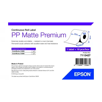 Epson PP Matte Label Premium, συνεχής ρολό, 76 mm x 29 m, λευκό, αυτοκόλλητη ετικέτα εκτυπωτή, συνεχής ετικέτα, ρολό, inkjet, ακρυλικό