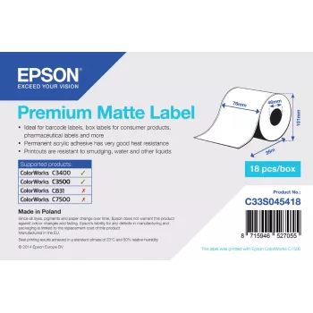 Epson Premium Matte Label συνεχές ρολό 76 mm x 35 m ματ 163 g/m²