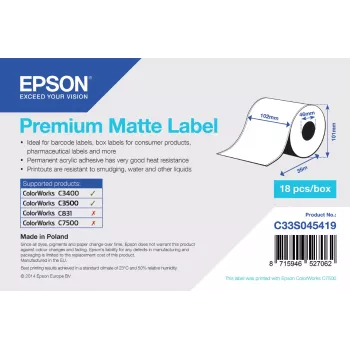 Epson Premium Matte Label - συνεχές ρολό: 102 mm x 35 m