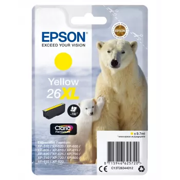 Epson Polar bear ατομική συσκευασία κίτρινο 26XL Claria Premium μελάνι, υψηλή (XL) απόδοση, κίτρινο, μελάνι με βάση pigment, 9,7 ml, 1 τεμ., 700 σελίδες