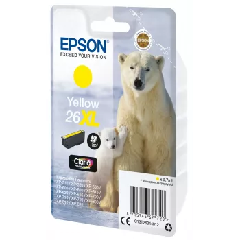 Epson Polar bear ατομική συσκευασία κίτρινο 26XL Claria Premium μελάνι, υψηλή (XL) απόδοση, κίτρινο, μελάνι με βάση pigment, 9,7 ml, 1 τεμ., 700 σελίδες
