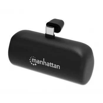 Manhattan Powerbank με ενσωματωμένο βύσμα USB-C, 5000 mAh, έως 10 W ισχύς εξόδου, βάση στήριξης για χρήση ως βάση φόρτισης κινητού, μαύρο, ένα έτος εγγύηση