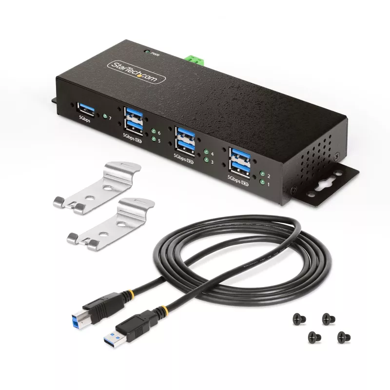 StarTech.com 5G7AINDRM-USB-A-HUB Hub διασύνδεσης USB 3.2 Gen 1 (3.1 Gen 1) Type-B 5000 Mbit/s Μαύρο