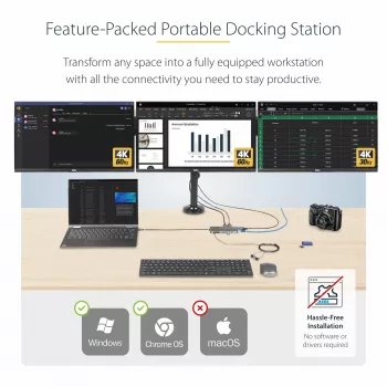 StarTech.com Προσαρμογέας πολλαπλών θυρών USB-C για τρεις οθόνες, Dual 4K 60 Hz + 4K 30 Hz HDMI & DisplayPort, Hub USB 4 Θυρών, 100 W PD Pass-Through, GbE, Αναγνώστης καρτών SD/MicroSD
