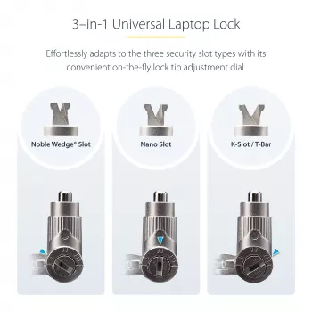 StarTech.com Κλείδωμα Laptop Universal 3-in-1 6.6ft (2m), Καλώδιο κλειδώματος Master Keyed, Ασφάλεια υπολογιστή, Συμβατό με Noble Wedge®/Nano/K-Slot; Καλώδιο κατά κλοπής ανθεκτικό στο κόψιμο