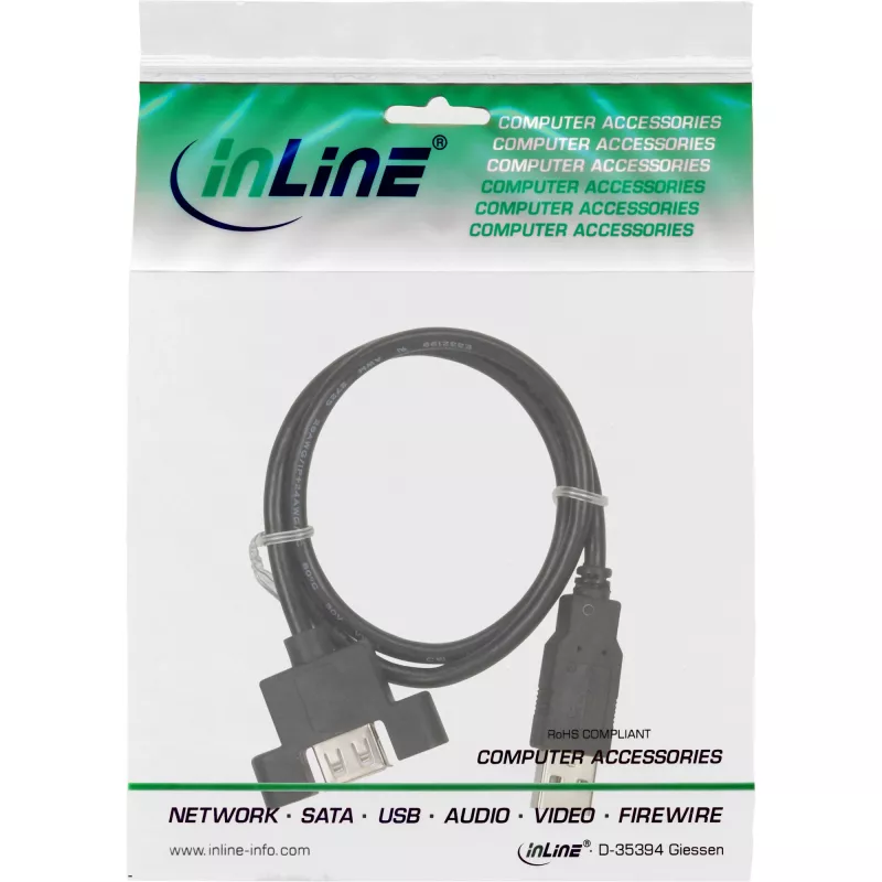 Καλώδιο προσαρμογέα InLine USB 2.0 Type-A αρσενικό / A θηλυκό για slotblende, 0,6 m