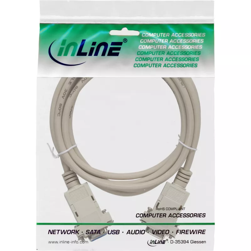 Καλώδιο null modem InLine DB9 θηλυκό / θηλυκό, έτοιμο, γκρι, 2 m