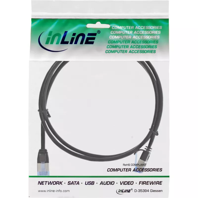 Καλώδιο patch λεπτό στρογγυλό InLine U/FTP Cat.6A μαύρο 0,5 m