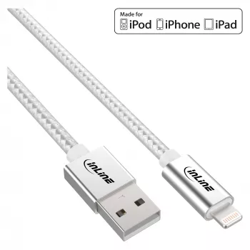 InLine Καλώδιο Lightning USB, για iPad, iPhone, iPod, ασημί/alu 1 m MFi-certified