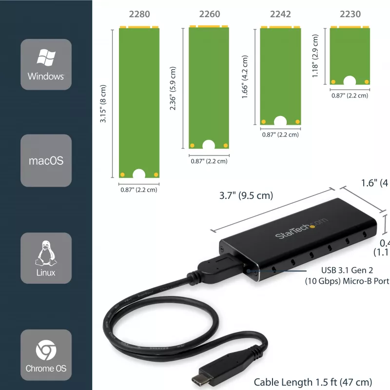 StarTech.com Θήκη M.2 SSD για M.2 SATA SSD - USB 3.1 (10 Gbit/s) με καλώδιο USB-C