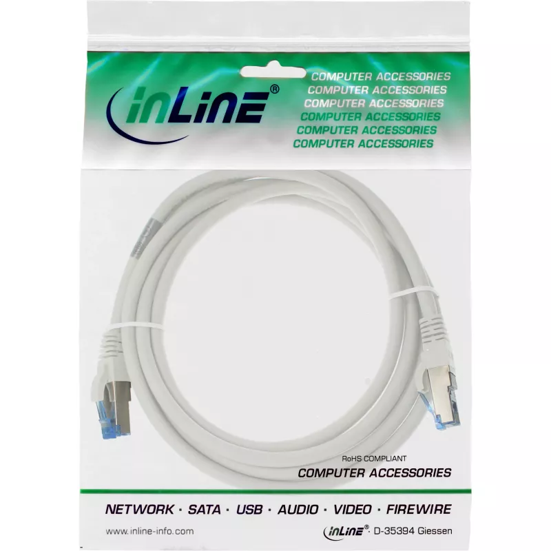 Καλώδιο Patch InLine S/FTP PiMF Cat.6A χωρίς αλογόνα 500 MHz λευκό 2 m