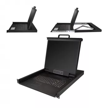 StarTech.com Κονσόλα KVM για rack – KVM VGA μονής θύρας με οθόνη LCD 19 ιντσών για ερμάριο διακομιστή – Πλήρως εξοπλισμένο συρτάρι KVM LCD 1HE με καλώδια & υλικό – Υποστήριξη USB – 50.000 MTBF