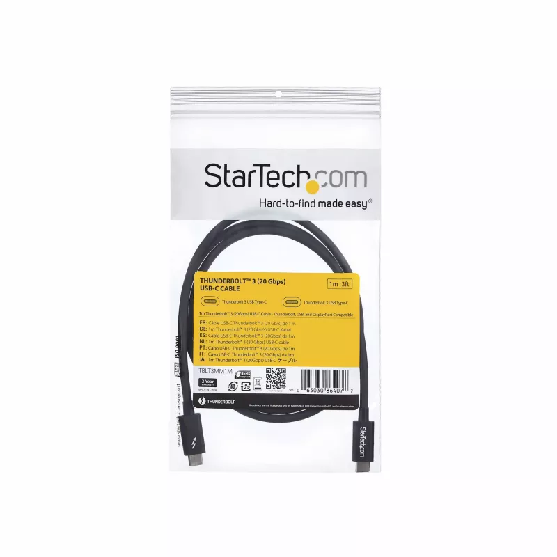 StarTech.com Καλώδιο USB-C Thunderbolt 3 (20Gbps) 1m – Συμβατό με Thunderbolt, USB και DisplayPort