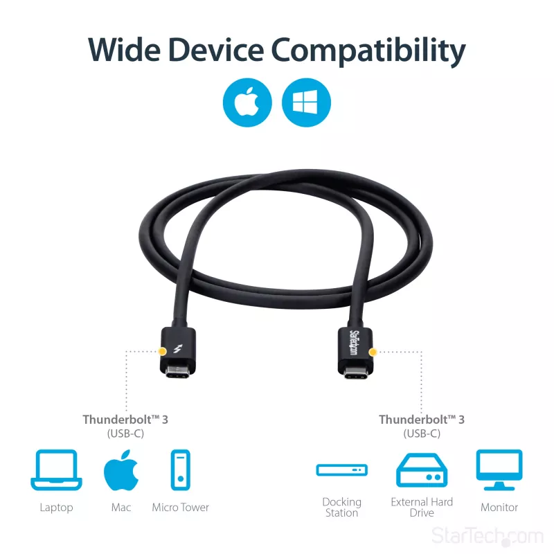 StarTech.com Καλώδιο USB-C Thunderbolt 3 (20Gbps) 1m – Συμβατό με Thunderbolt, USB και DisplayPort