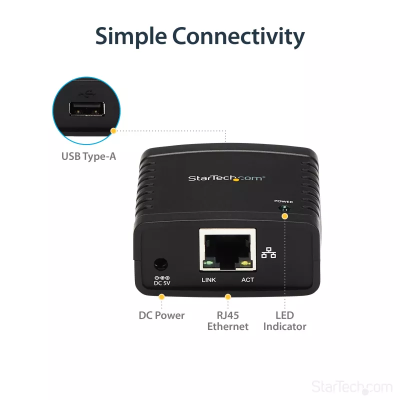 StarTech.com 10/100Mbps Ethernet σε USB 2.0 διακομιστής εκτύπωσης LPR