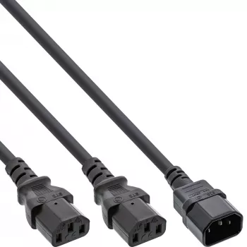 InLine Καλώδιο τροφοδοσίας-Y γερμανικού τύπου F 1x IEC-C14 σε 2x IEC-C13 1m