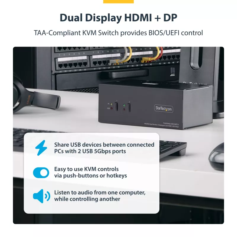 StarTech.com P2ADDH462-KVM-SWITCH Διακόπτης KVM Μαύρο