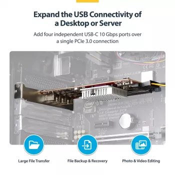 StarTech.com Κάρτα PCIe USB Type-C 4 θυρών, USB 3.2 10Gbps, Κάρτα επέκτασης USB-C PCI Express, 4x ανεξάρτητοι ελεγκτές USB, Windows/Linux/macOS, συμμορφούμενη με TAA