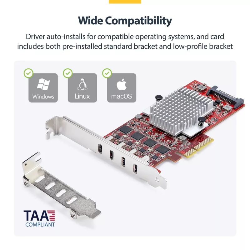 StarTech.com Κάρτα PCIe USB Type-C 4 θυρών, USB 3.2 10Gbps, Κάρτα επέκτασης USB-C PCI Express, 4x ανεξάρτητοι ελεγκτές USB, Windows/Linux/macOS, συμμορφούμενη με TAA