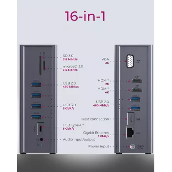 ICY BOX IB-DK2262AC Ενσύρματο USB 3.2 Gen 1 (3.1 Gen 1) Type-C Ανθρακί