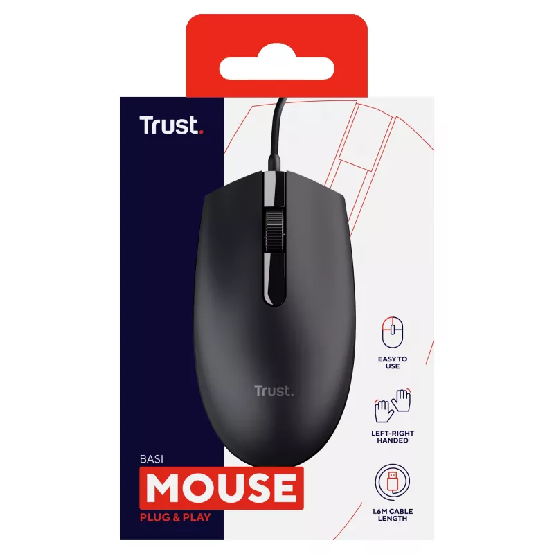 Trust Basi Ποντίκι Office Αμφίχειρο USB Type-A Οπτικό 1200 DPI