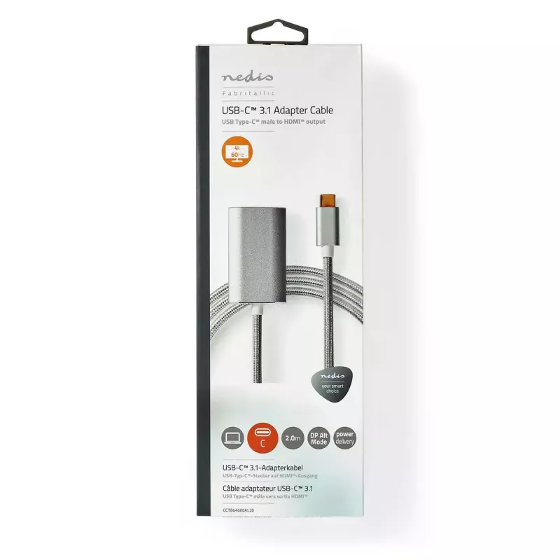 Nedis CCTB64680AL20 Αντάπτορας καλωδίου βίντεο 2 m HDMI Type A USB Type-C ασημί